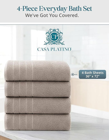Casa Platino Bath Sheets 4 Pack (36"x 72"), 100% Ring Spun Cotton Bathroom Towels, Soft Absorbent Bath Sheet Sets, Quick Drying Towels - Platinum