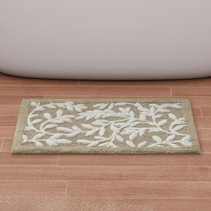 Madison Park Serene Tufted Bath Rug Cotton Absorbent, 21 x 34, Taupe | Quick Dry, Soft Pile, Machine Washable, Floral Pattern, Plush, OEKO-TEX Certified