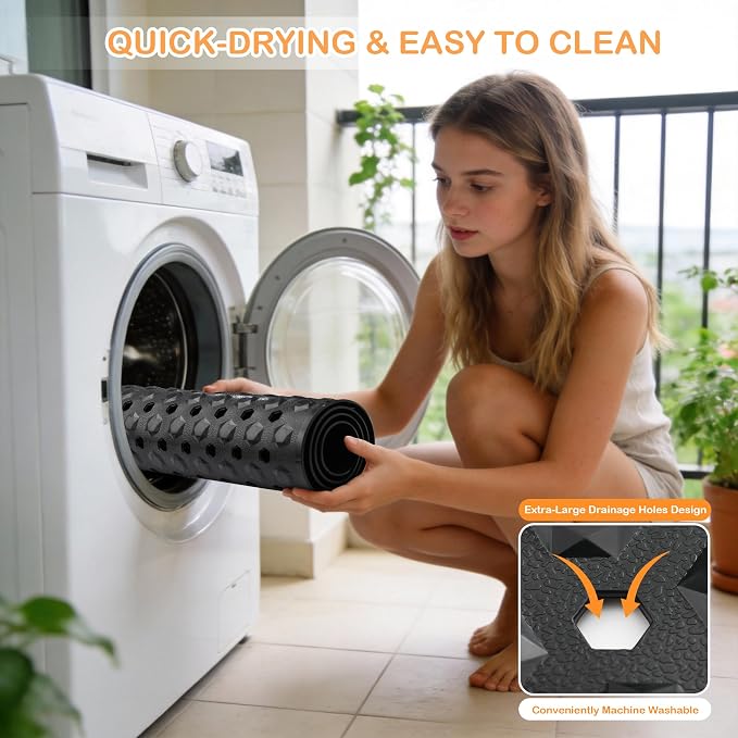 Yimobra Bathtub Mat Non Slip, 27.5"X15.5" Machine Washable Shower Floor Mat, Soft on Feet, Bathmat with Drain Holes and Suction Cups, Bathroom Essentials, Black