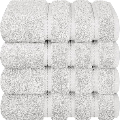 American Soft Linen Luxury Hand Towels for Bathroom, 600 GSM Heawy Weight 16x28 Size 100% Cotton Turkish 4 Piece Hand Face Towel Set, Silver Grey Hand Towels