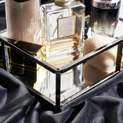 PuTwo Mirror Tray, Smoky Black Perfume Tray, Decorative Tray, Metal Vanity Tray, Jewelry Tray, Tray Decor, Decorative Trays, Glass Tray, Perfume Organizer, Vanity Trays for Bathroom, Counter, Bathroom | Smoky Black Tray Jewelry Perfume Organizer Makeup...