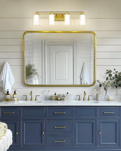 HWH 4-Light Bathroom Vanity Light, Brushed Gold, 5CCT, 5HLT63B-4W-LED BG | Clear Glass, Dimmable, 24W, Vanity Lights for Bathroom, Brass Wall Light Fixtures, Vanity Lights for Mirror, For Bedroom