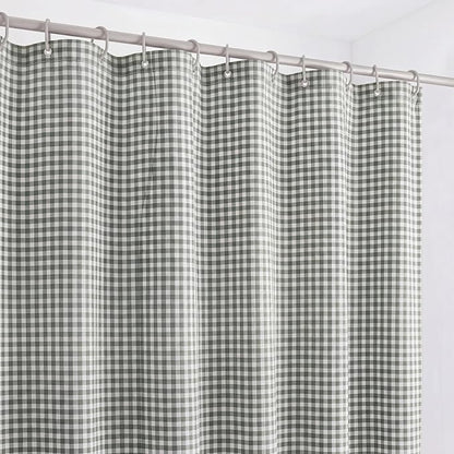 HunnmingRe Ruffle Hem Gingham Shower Curtain Sage Green | 72'' x 72'' Vintage Farmhouse Curtain, Cotton Cottage Core Rural Checkered Plaid Decor, Fall Shower Curtain for Bathroom