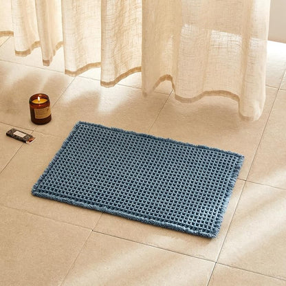 TYUU Waffle Bath Mat, Small Boho Bathroom Rugs Non Slip 24x16 Denim Blue | Super Absorbent Quick Dry Bath Rug, Non-Slip Backing, Soft Waffle Washable Farmhouse Bathroom Mats, Tub, Shower & Home Decor