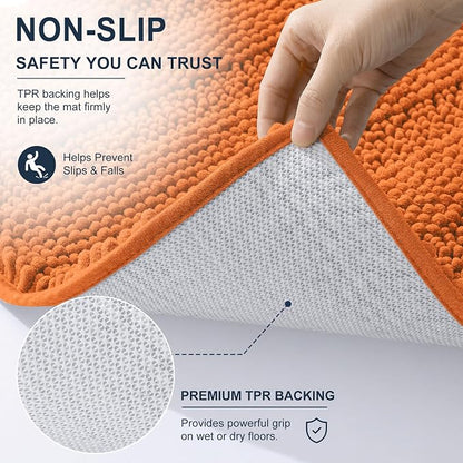 Smiry Thick Chenille Bathroom Rugs 30x20, Soft Absorbent Bath Mat, Clay | Quick‑Dry & Machine Washable, Non‑Slip Bath Carpet, Striped Bath Rugs for Tub & Shower, Modern Home Decor Accessories