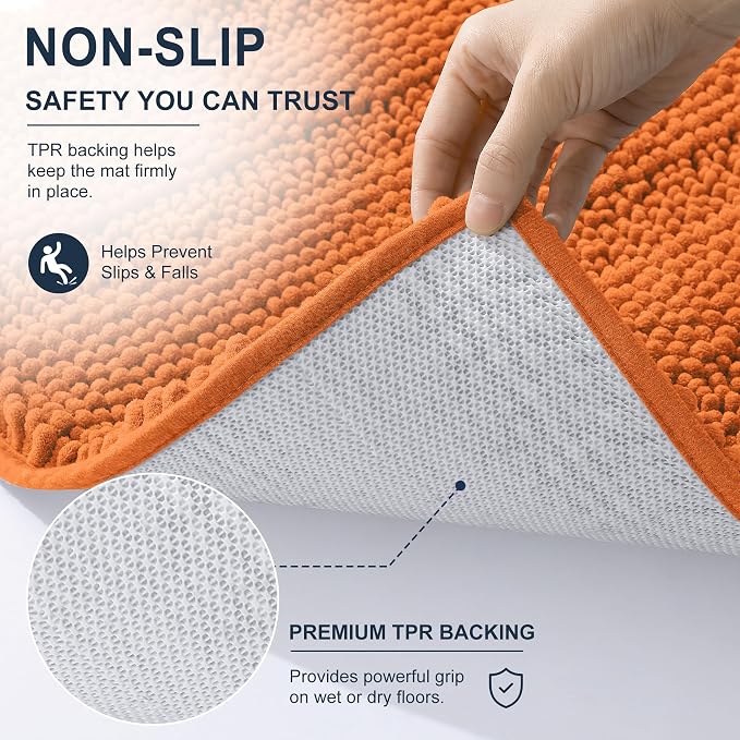 Smiry Thick Chenille Bathroom Runner Rugs 44x24, Absorbent Bath Mat, Clay | Quick‑Dry & Machine Washable, Non‑Slip Bath Carpet, Soft Striped Bath Rugs for Tub & Shower, Modern Home Decor Accessories