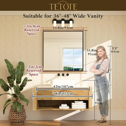 Brushed Nickel Bathroom Mirror for Over Sink 36" x 36" Brushed Nickel Beveled Framed Rectangle Vanity Mirror for Bathroom, Bedroom, Entryway, Living Room, Tempered Glass, Stronger Frame
