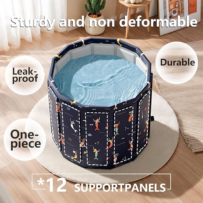 Portable Bathtub for Adult, Foldable Soaking Bathtub for Hot SPA&Ice Bath, Foldable Small Bathtub collapsible bathtub for Bathing, 6-layer Insulated portable tub,Space-saving (Blue Fish 25.9X27.5IN)