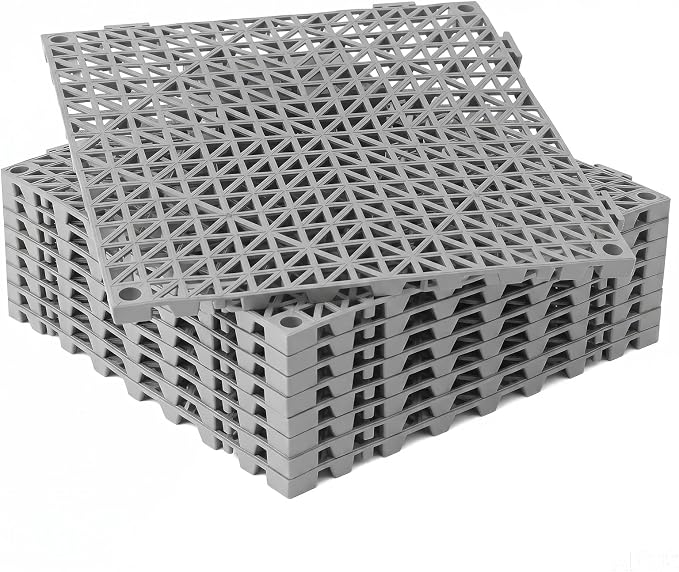 RITOLLO Modular Interlocking Cushion Drainage Floor Tiles, 9-Pack 11.8"x11.8" PVC Raised Non-Slip Interlocking Mats with Drain Holes for Deck, Pool, Garage, Shower, Patio, Bathroom, Sauna, Yard -Gray