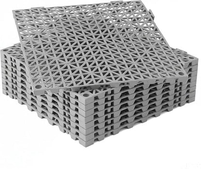 RITOLLO Modular Interlocking Cushion Drainage Floor Tiles, 9-Pack 11.8"x11.8" PVC Raised Non-Slip Interlocking Mats with Drain Holes for Deck, Pool, Garage, Shower, Patio, Bathroom, Sauna, Yard -Gray