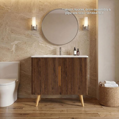 36" Modern Bathroom Vanity with Sink, Mid Century Modern Walnut Bathroom Cabinet with 2 Soft Close Doors, Large Storage with Adjustable Shelf