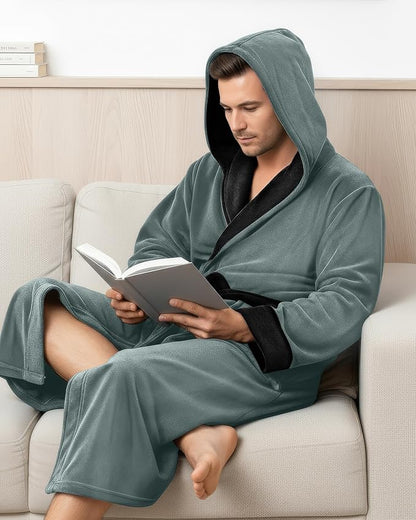 NY Threads Luxury Ultra Soft Mens Robe with Hood Plush Fleece Long Bathrobe