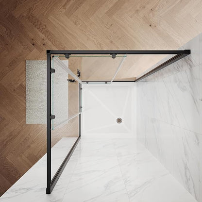 ELEGANT 34" D x 34" W x 72" H Corner Double Sliding Shower Door, Matte Black Frame, 1/4" ANSI Tempered Glass, Space-Saving for Small Bathroom