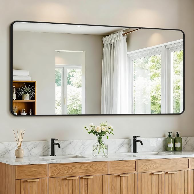 Vanity Bathroom Mirror, 30”x60” Black Bathroom Mirror for Over Sink | HD Tempered Glass, Anti-Rust Frame, Vertical or Horizontal, Wall Mirrors for Bathroom Sink, Living Room, Entryway, Bedroom