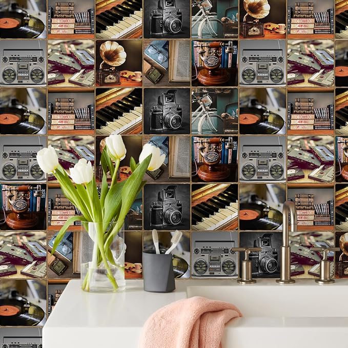 Alwayspon Vinyl Sticker Peel and Stick, Self-Adhesive Wall Tile Transfers Backsplash Sticker Decal for Kitchen Bathroom, 6x6inch/15x15cm 30Pcs, T045
