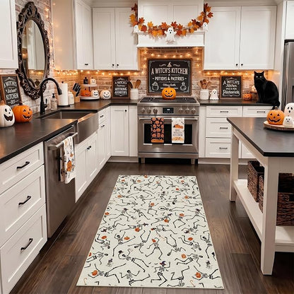 Tribesigns Washable 3x5 Halloween Area Rugs for Entryway Door, Ultra Thin Non-Slip Kitchen Rug, Funny Skeleton Indoor Carpet for Office Bathroom Living Room Kids Bedroom Decor, Beige/3x5