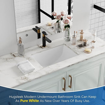 Undermount Bathroom Sink Rectangle, Hugsleek Interior Bowl Size 18 x 11 inch White Porcelain Ceramic Vessel Sink Under Counter Exterior Size 20x14in Rectangular Bath Sink Basin Lavatory Fireclay