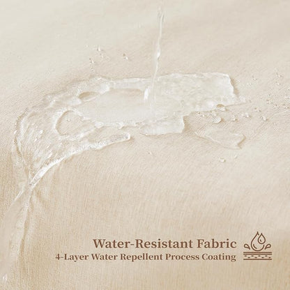 BTTN 84x72 Boho Scalloped Linen Textured Cloth Shower Curtain, Beige/Cream | Wide Size, 230GSM Waterproof Polyester, Heavy Duty Fabric, 14 Plastic Hooks, Elegant Modern Farmhouse Style, Machine Washable