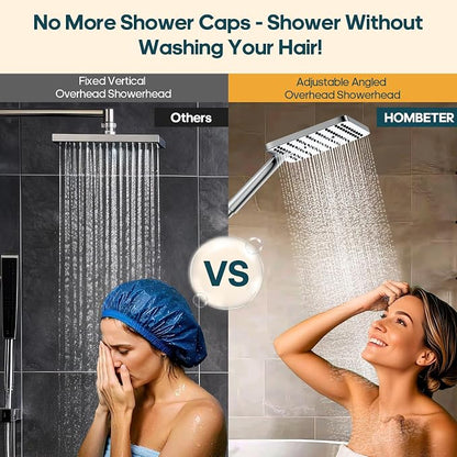 Hombeter High Pressure Rain Shower Head with Handheld Combo, 10 Inch Square Rainfall Showerhead, Adjustable Slide Bar Dual Shower System, 3 Spray Modes, 59" Stainless Steel Hose,Chrome