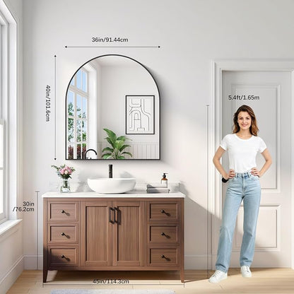 Arched Bathroom Mirror 36x40 Inch, Bathroom Mirror for Over Sink, Wide Wall Vanity Mirror with Aluminum Frame & Tempered Glass, Ideal for Bedroom, Entryway, Living Room, Mantel, Black
