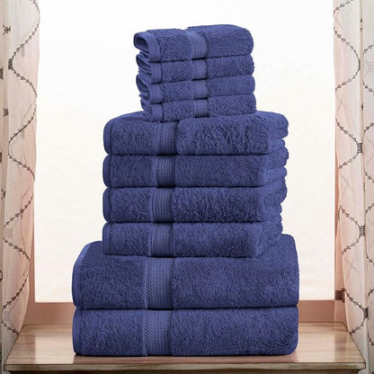 SUPERIOR Egyptian Cotton Ultra Plush & Absorbent, 10 Piece Set, Navy Blue | Quick Dry, Soft Luxury Towel Set, Bath Essentials, Guest Bath, Spa, 2 Bath, 4 Hand, 4 Face Towels, Madeline Towels