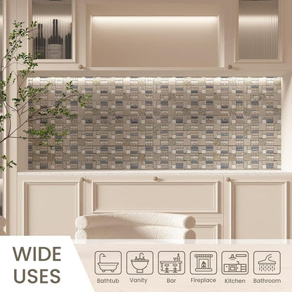 Glass Mosaic Tile Backsplash Grey and Silver 12 x 12 Inch 5 sq.ft. | Glass Tile for Kitchen Backsplash Bathroom Wall 5-Pack