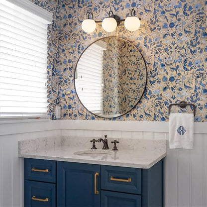 Milk Glass Vanity Light, 22.6" Modern Bathroom Light Fixtures Mid-Century Globe Vanity Light 3-Light Glass Wall Sconce Black | Mid-Century Globe Vanity Light 3-Light Bathroom Vanity Light, Up/Down Mounting Design, Glass Wall Sconce for Bathroom Hallway