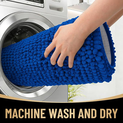 OLANLY Thick Chenille Bathroom Runner Rugs Mats 44x24, Royal Blue | Soft Absorbent Bath Rugs, Rubber Backing, Machine Wash Dry, Bath Mats for Bathroom, Tub and Shower, Home Decor Accessories