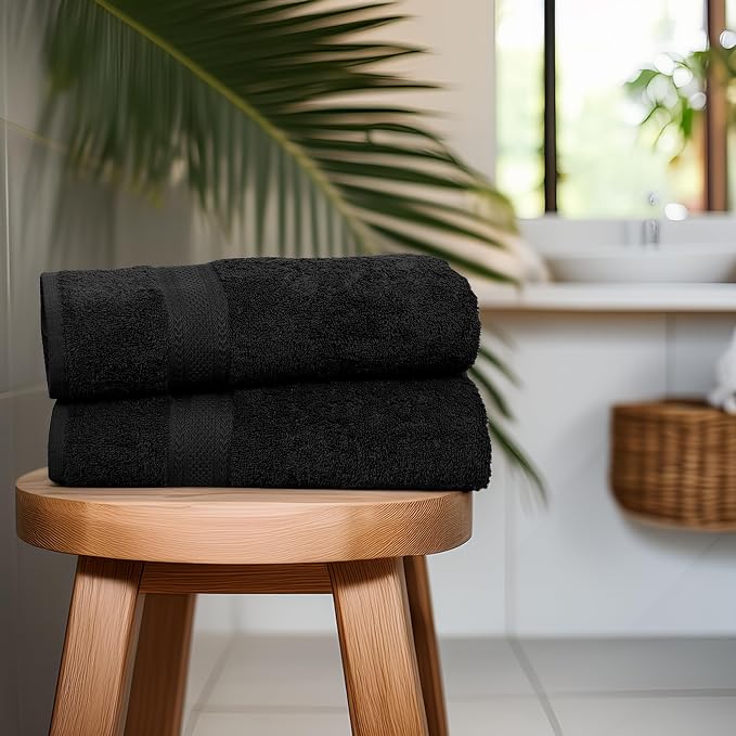 Commercial Bulk Pack of 12 Large Bath Towels – 100% Cotton Terry 24" x 50" – Ideal for Hotels, Salons, Gyms, Spas & Institutional Use – Black