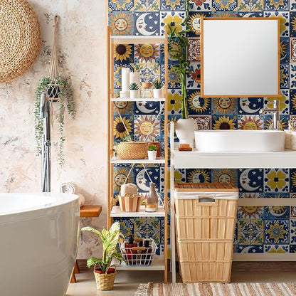 6X6 in Tile Decals Stick on Backsplash for Kitchen Wall,12Pcs | 1.6mm-FOAM+PE Tile Stickers,Sun/Moon Pattern Mexican Tiles for Bathroom,Cabinets,RVs