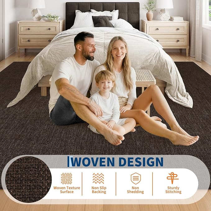 Garvee Washable Runner Rug 2x6 Woven Textured Hallway Runner Rug Brown | Modern Minimalist Solid Color Non Slip Runners Low Pile Non-Shedding Thin Foldable Mat for Entryway Kitchen Bathroom Bedside