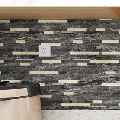 KASARO Peel and Stick Marble Backsplash Tile, 10 Sheets, Black Marble with Vintage Golden Stripes, Self-Adhesive Wall Tile for Kitchen, Bathroom, Fireplace, RV (11.4” x 10.6”)