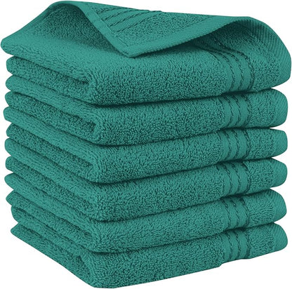 Elegant Comfort Premium Turkish Cotton 6 Pack Washcloths Set - 13 x 13 inch, Luxurious Hotel Spa Quality 100% Turkish Cotton 6PC Washcloth Set - Highly Absorbent - Soft Bathroom Towels, Turquoise