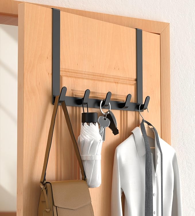 Long Over The Door Hooks with 15.75-inch Arms for Easier Access By Women, Heavy Duty Door Hanger for Winter Coat, L16U, Fits Standard 1 3/8'' Doors, Towel Racks Organization, Black