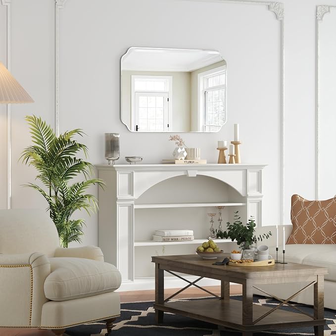 24x32 Inch Bathroom Mirrors for Over Sink, Frameless Mirrors for Wall | Beveled Bathroom Mirror, Bathroom Vanity Mirror for Bedroom Living Room Entryway Home Decor