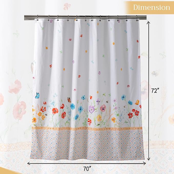 Maison d' Hermine Shower Curtain 100% Cotton One Panel 70"x72" Washable Fabric Shower Curtains for Bathroom, Easy Hanging with 12 Button Holes - Home Hotel Spa Easter Gifts (Summer Whisper)