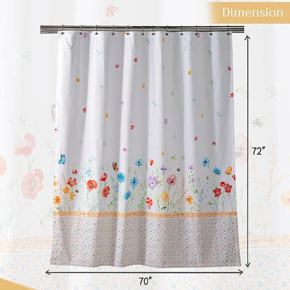 Maison d' Hermine Shower Curtain 100% Cotton One Panel 70"x72" Washable Fabric Shower Curtains for Bathroom, Easy Hanging with 12 Button Holes - Home Hotel Spa Easter Gifts (Summer Whisper)