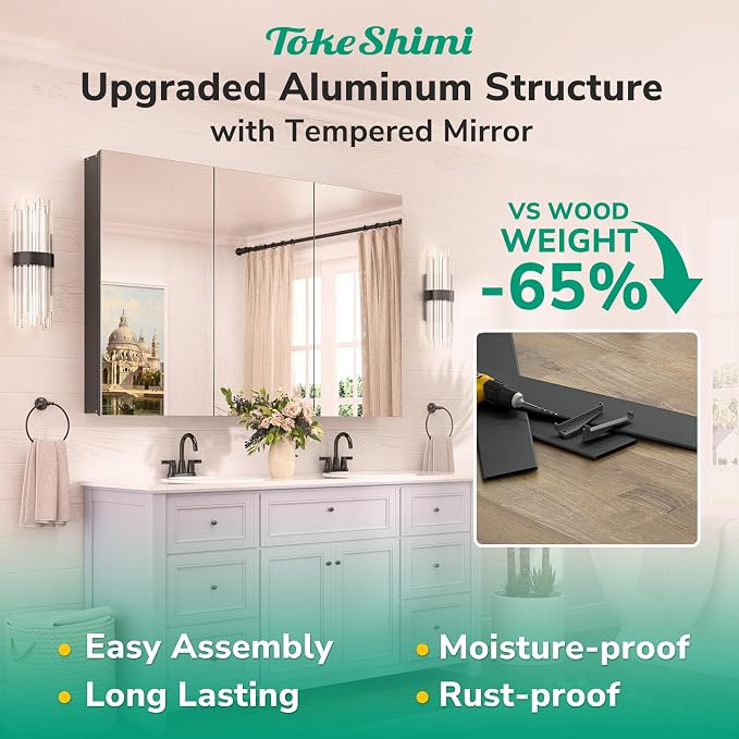 16 x 20 Surface Mount Medicine Cabinet Aluminum, Tempered Frameless Bathroom Mirror with Storage Adjustable, Black Recessed Medicine Cabinet with Mirrored for Bathroom Farmhouse