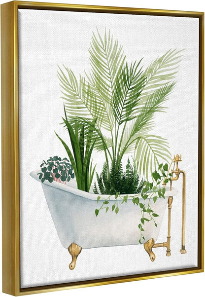 Vintage Tub Botanical, 16 x 20 Inch Canvas in Floater Frame | Stupell Industries · By Grace Popp · Ready to hang · Great for bathroom or laundry room · Made in USA
