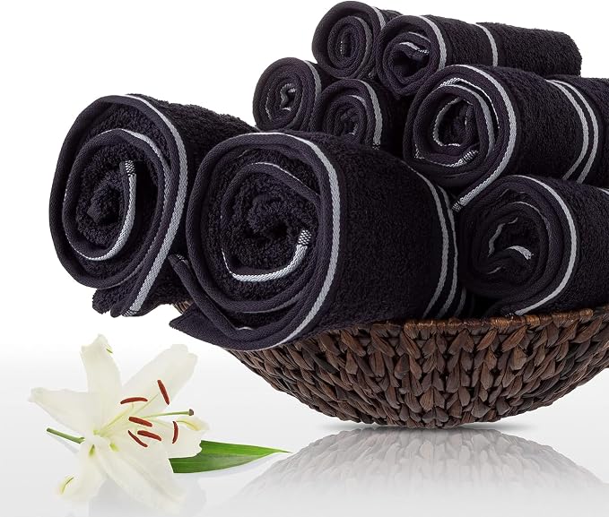 Lavish Home Bathroom Towels Set, Bathroom Essentials, Black, Set of 8 | Includes 2 Bath Sheets, 2 Hand Towels, 2 Wash Cloths, 2 Fingertip Sheets, Soft 575 GSM Cotton Set for Shower, Gym, Dorm, Spa