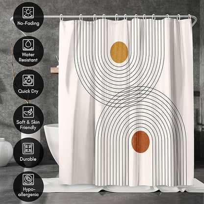 Americanflat 71x74 Boho Shower Curtain - Water-Resistant Long Shower Curtain with Durable Metal Grommets and 12 Hooks - 100% Polyester - Black, Mustard Yellow, Terracotta and Beige