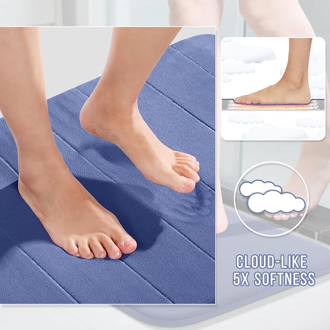 Yimobra Memory Foam Toilet Bath Mat U-Shaped, Soft and Comfortable, Super Water Absorption, Non-Slip, Thick, Machine Wash and Easier to Dry for Bathroom Commode Contour Rug, 24 X 20 Inches, Navy Blue