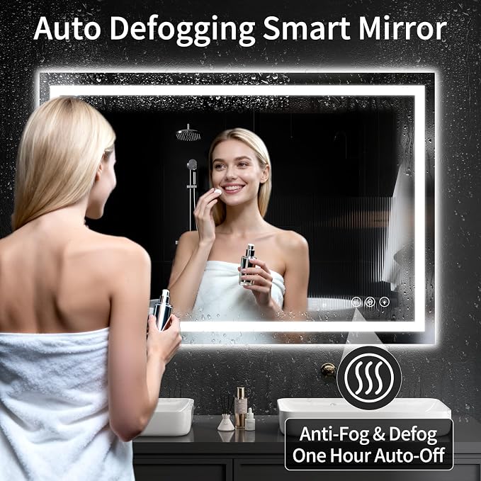 LED Bathroom Mirrors 36"x44" Bathroom Mirror with Lights for Wall, Backlit + Front Lit, 3 Colors, Anti-Fog, Dimmable Brightness for Vanity,Bathroom, Entryway, Living Room