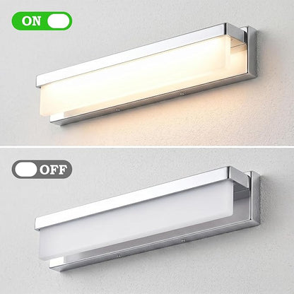 URSOLA LED Bathroom Vanity Light Fixture Over Mirror 24.4 inch Modern Rectangle Finishing Bath Vanity Lighting Bar 4000K Daylight Wall Sconce (Chrome)