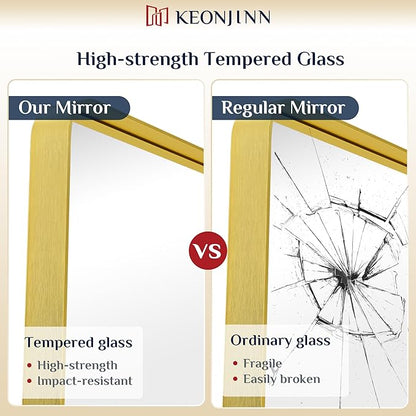 Keonjinn Gold Bathroom Mirrors for Over Sink, 40” x 30” Brushed Brass Mirror, Large Rounded Rectangle Gold Vanity Mirror with Metal Frame, HD Tempered Glass Modern Wall Mirror(Horizontal/Vertical)