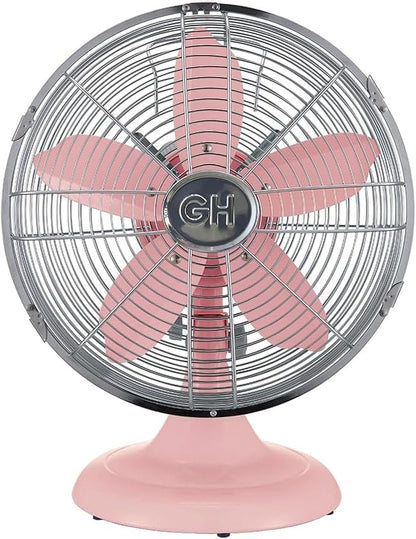 Good Housekeeping 92606 All-Metal 12" Retro Desk Office Table Fan with Wide Oscillation, 3-Speed Settings & Carrying Handle, Pink