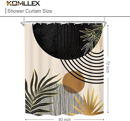 Mid Century Black Gold Boho Abstract Modern Bathroom Shower Curtain Set | 60Wx72L Green design, waterproof HD print with fast-drying fabric and 12 hooks.