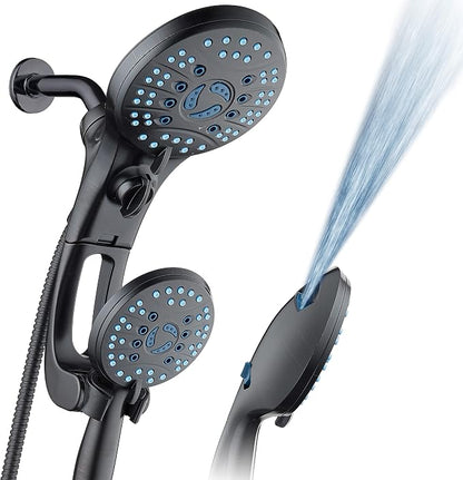 AquaCare 50-mode High Pressure Shower Head Combo with Arm & Dual Power Wash | Hygienic Jets, 2-mode Handheld Power Wash for Tub, Tile & Pets, Long 6 ft. Stainless Steel Hose, Extra Wall Bracket / Bronze