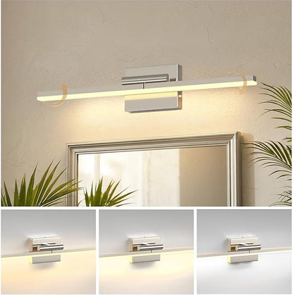 L LOHAS LED 23.7-Inch Bathroom Vanity Light Bar Over Mirror, 180° Rotatable Brushed Nickel Modern Bathroom Light Fixtures, 3CCT Adjustable LED Vanity Lights for Living Room Wall