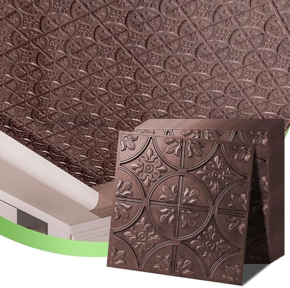 Art3d Drop Ceiling Tiles 2x2, Glue-up Ceiling Panel, Fancy Classic Style, Antique Copper | PVC, Lightweight, Waterproof, Easy to Wipe Clean, Compatible with Grid System, Suitable for Kitchen, Bathroom, Basement